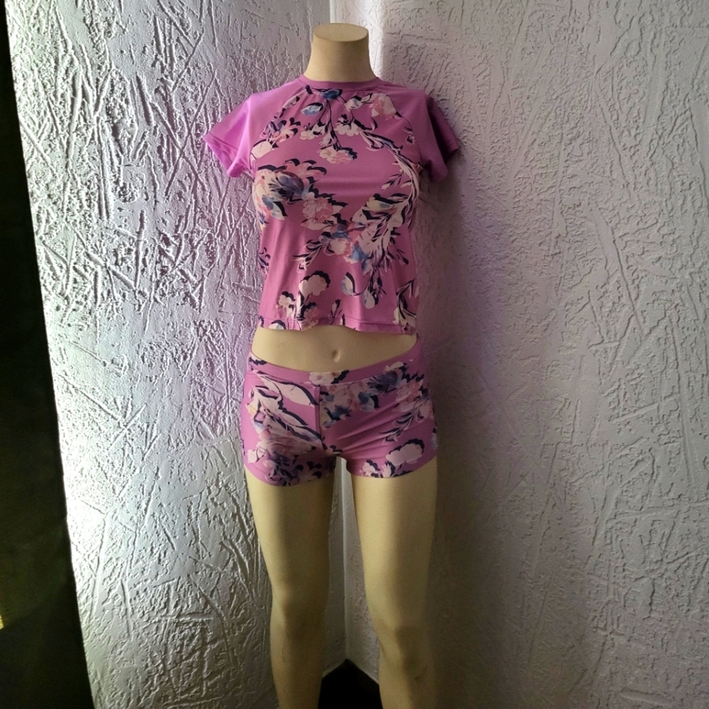 Kids L pink/purple swim set NWOT